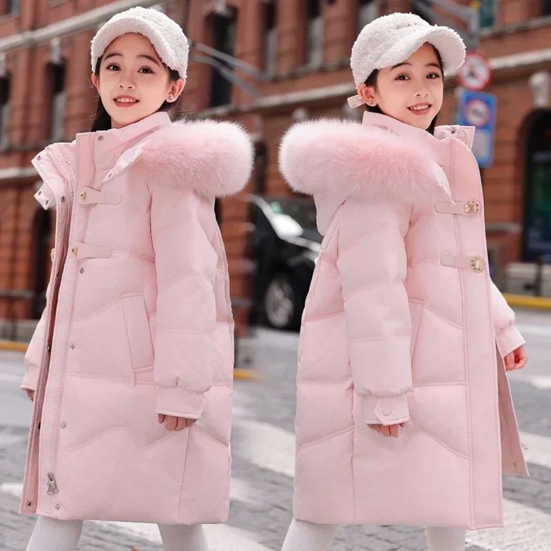 2024 New Down Jacket Girls Mid-Length Style Winter Wear Thickened Jacket