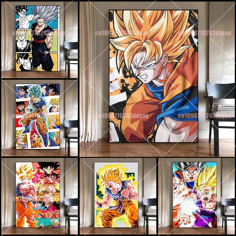 

Высокое качество холст живопись плакат аниме Dragon Ball Goku Vegeta горизонтальное и вертикальное украшение стены живопись подарок