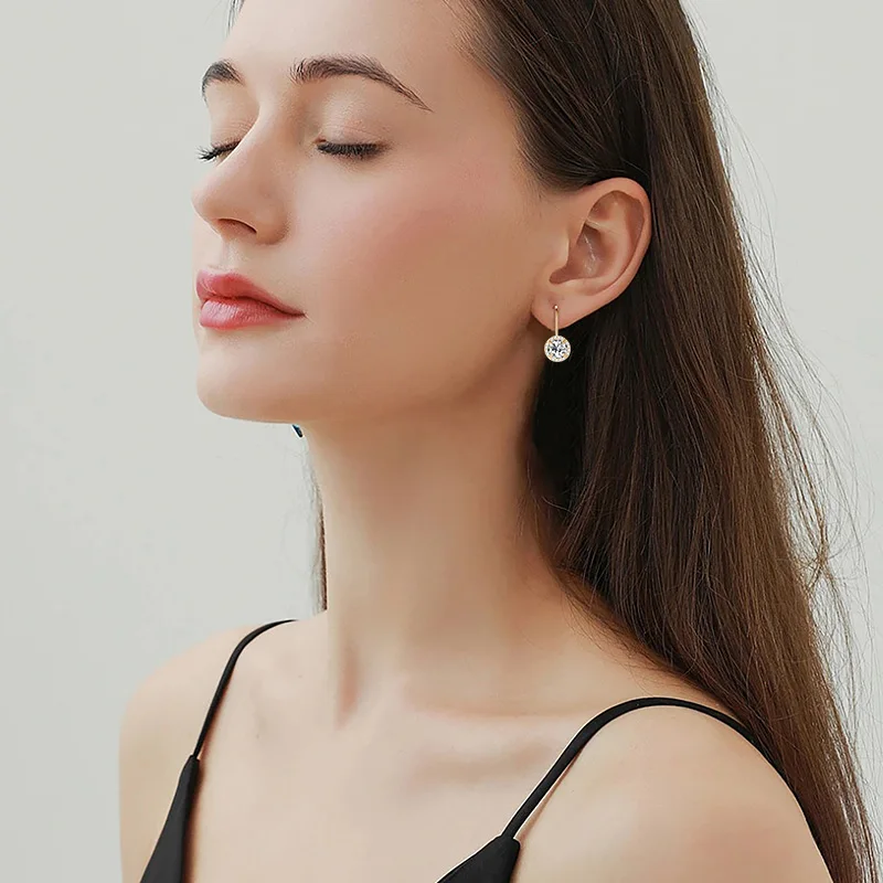 OXTAO 100% Huggie هوب القرط الفضة الحقيقية 925 6.5 مللي متر كامل مويسانيتي أقراط مشبكية مع شهادة 14K مجوهرات مطلية بالذهب هدية