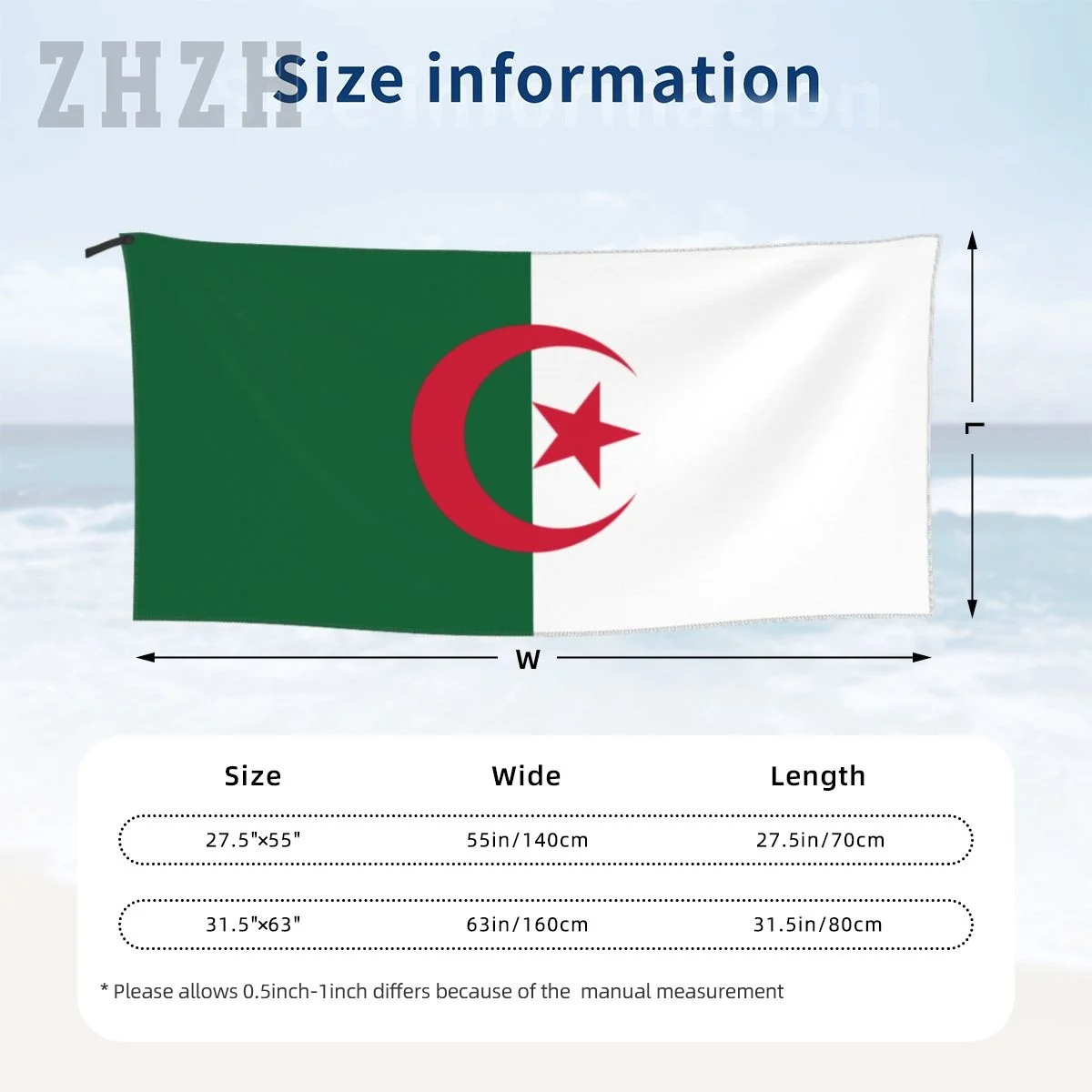 More Design Algeria Flag Emblem Bath Towel Quick dry Microfiber Absorbing Soft Water Breathable Beach Swimming Bathroom