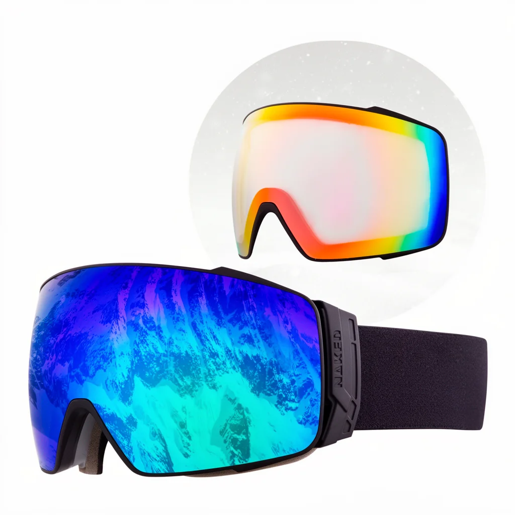 Snowboard Goggles, Interchangeable Lenses, OTG Design, Black, Weather Resistant, Anti-Fog, UV Protection, Ski Goggles, Men Women