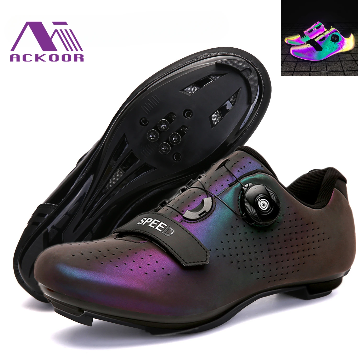 Professional Sneakers Men Ultralight Double Buckles Cycling Shoes MTB Luminous Road Bike Shoes Self-Locking Bicycle Cleat Shoes