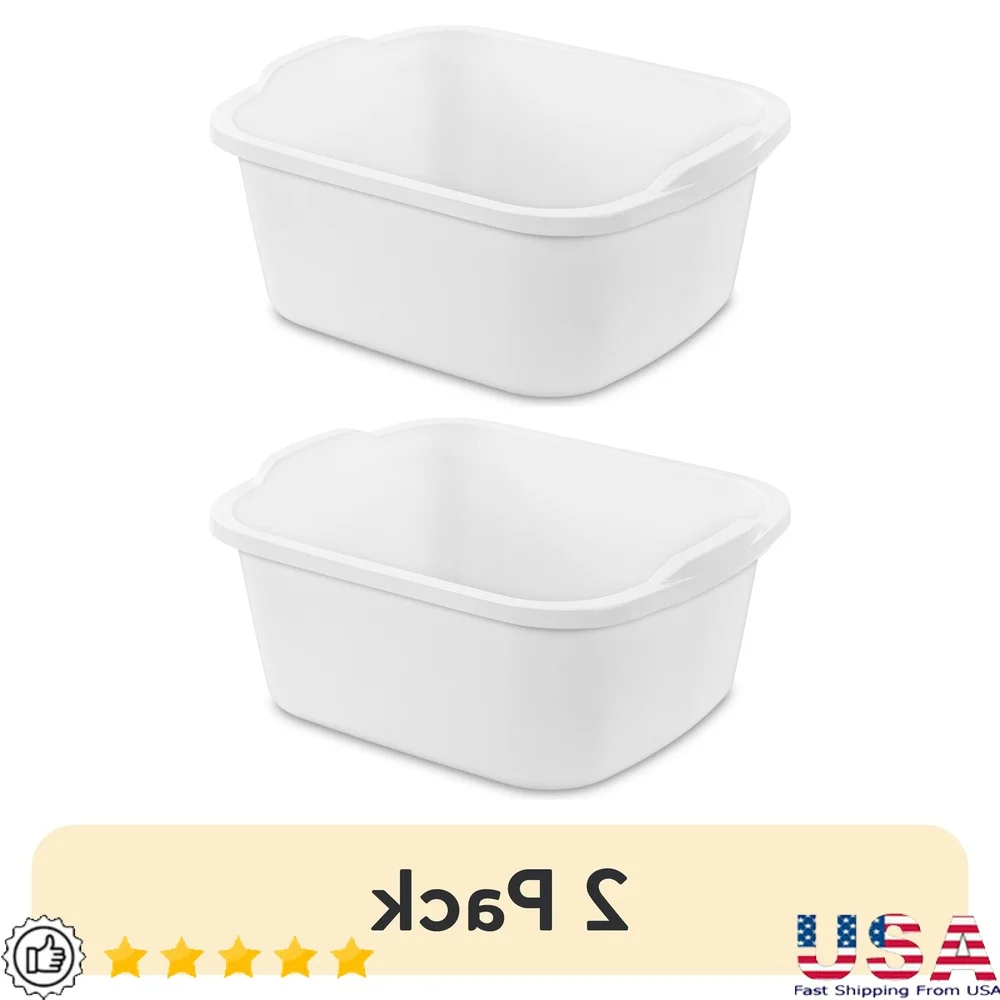 Bac à vaisselle en plastique polyvalent, paquet de 2, récipient d'évier de cuisine robuste, trempage de la vaisselle, jouets de nettoyage du linge