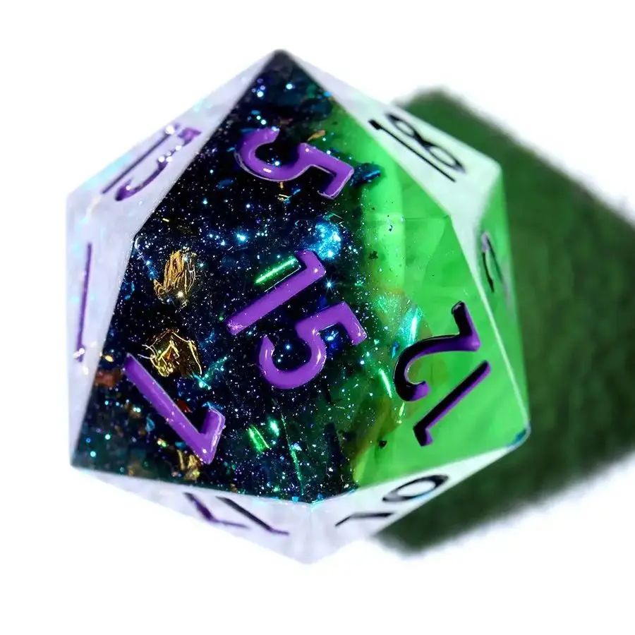 

Игровые кубики ручной работы из смолы с эффектом галактики, с включениями янтаря и цветной фольги | Набор из 7 многогранных игральных костей для D&D и ролевых игр N23