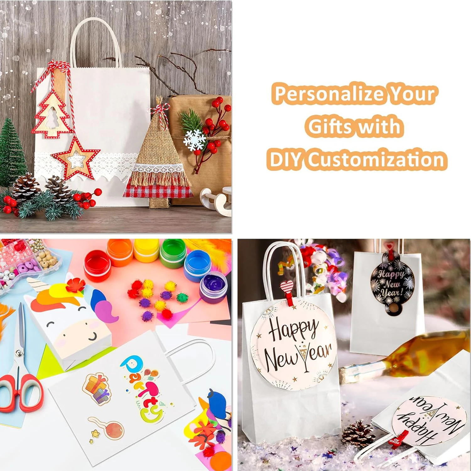 20 Stück weiße Kraftpapiertüten mit Griffen, recycelbare, langlebige Taschen für Geschäft, Einzelhandel, Lebensmittel, Boutique-Zubehör, Zuhause, Küche – Detail 4