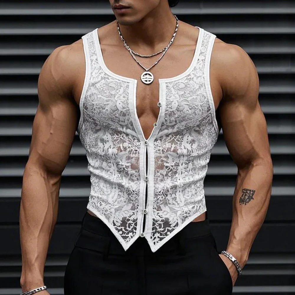 

Мужская кружевная сетчатая майка без рукавов, сексуальная клубная одежда