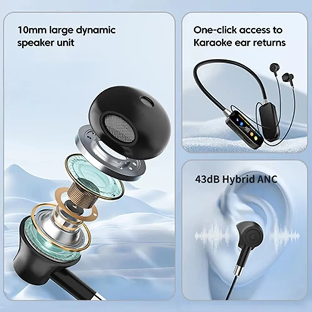 Bluetooth 5.4 Wireless Earphones HiFi Stereo Noise Reduction Bluetooth Headset LED Display Waterproof Neckband Headphones