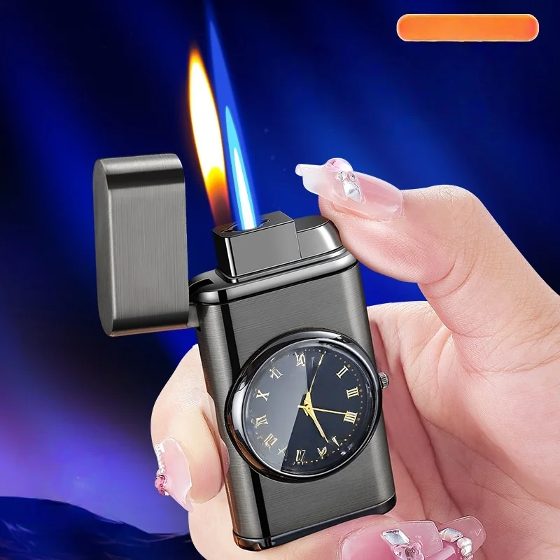 Watch Face Torch Lighter, Refillable Butane Gas Lighter with Clock Dial, Luxury Windproof Lighter for Men Lighters Smoking