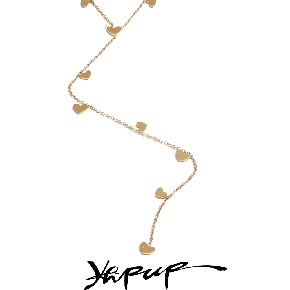 Yhpup Cienki naszyjnik ze stali nierdzewnej z długim sercem Lover Drop Chain Bib Necklace Stain Less Metal Tarnish Resistant Atrakcyjna biżuteria z urokiem