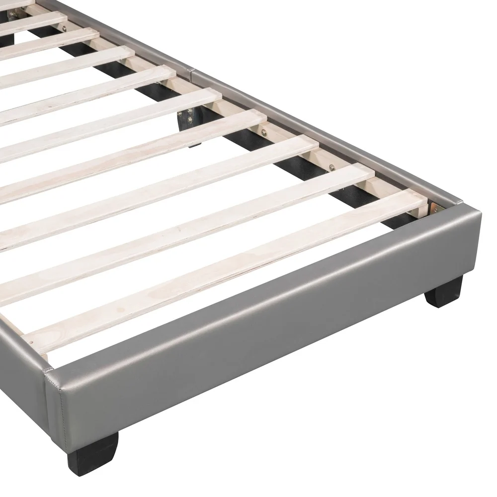 Upholstered Twin Size Platform Bed with Rabbit Ornament PU Leather Kids Bed Solid Pine Wood Frame Easy Assembly