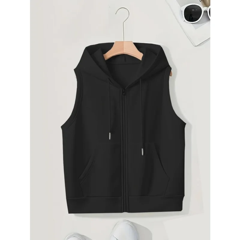 

Hooded Vest for Women in Spring and Autumn Casual Trendy Style Loose and Versatile Slim Sleeveless Cardigan Zipper Sweatshirt
