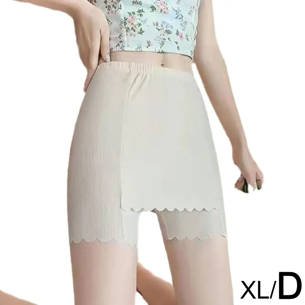 Women Ice Silk Safety Shorts High Waist Double Layer Shorts Under Skirt Slim Fit Seamless Safety Pants Summer Underwear Panty