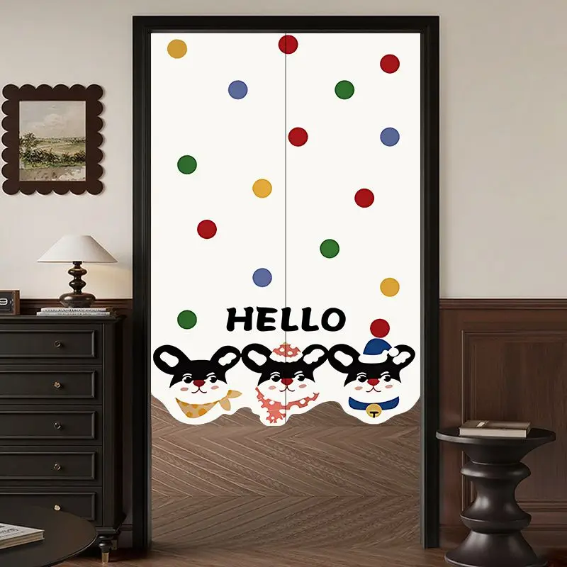 VIKAMA American Style Cartoon Puppy Half Door Curtain, Cute Striped Dog Fabric Room Divider, Entryway Privacy Screen