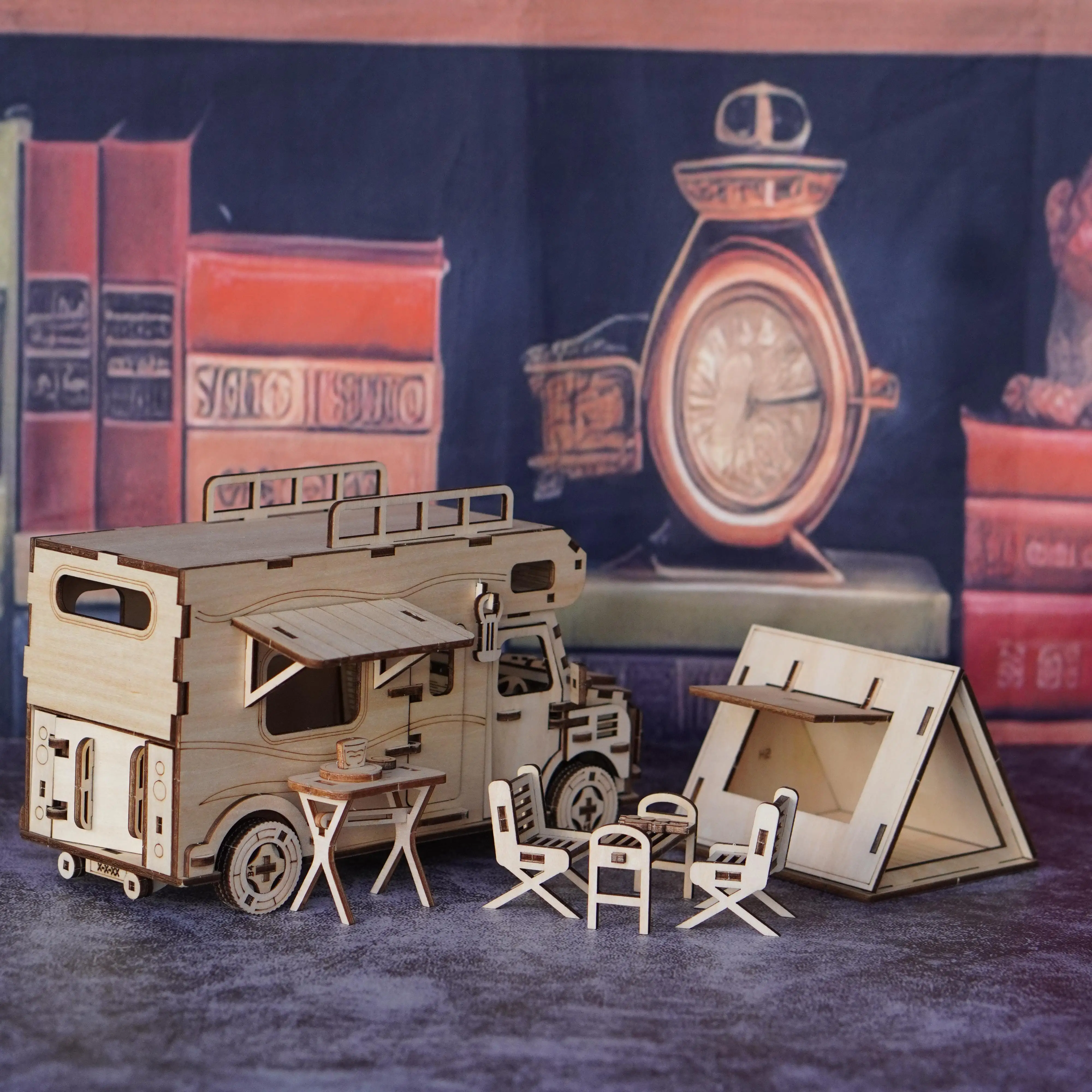 โมเดลประกอบรถบ้านไม้ 3 มิติ แบบตัวต่อ ของเล่นบล็อกไม้สำหรับกิจกรรมกลางแจ้ง เหมาะสำหรับเป็นของขวัญให้เพื่อนและครอบครัว