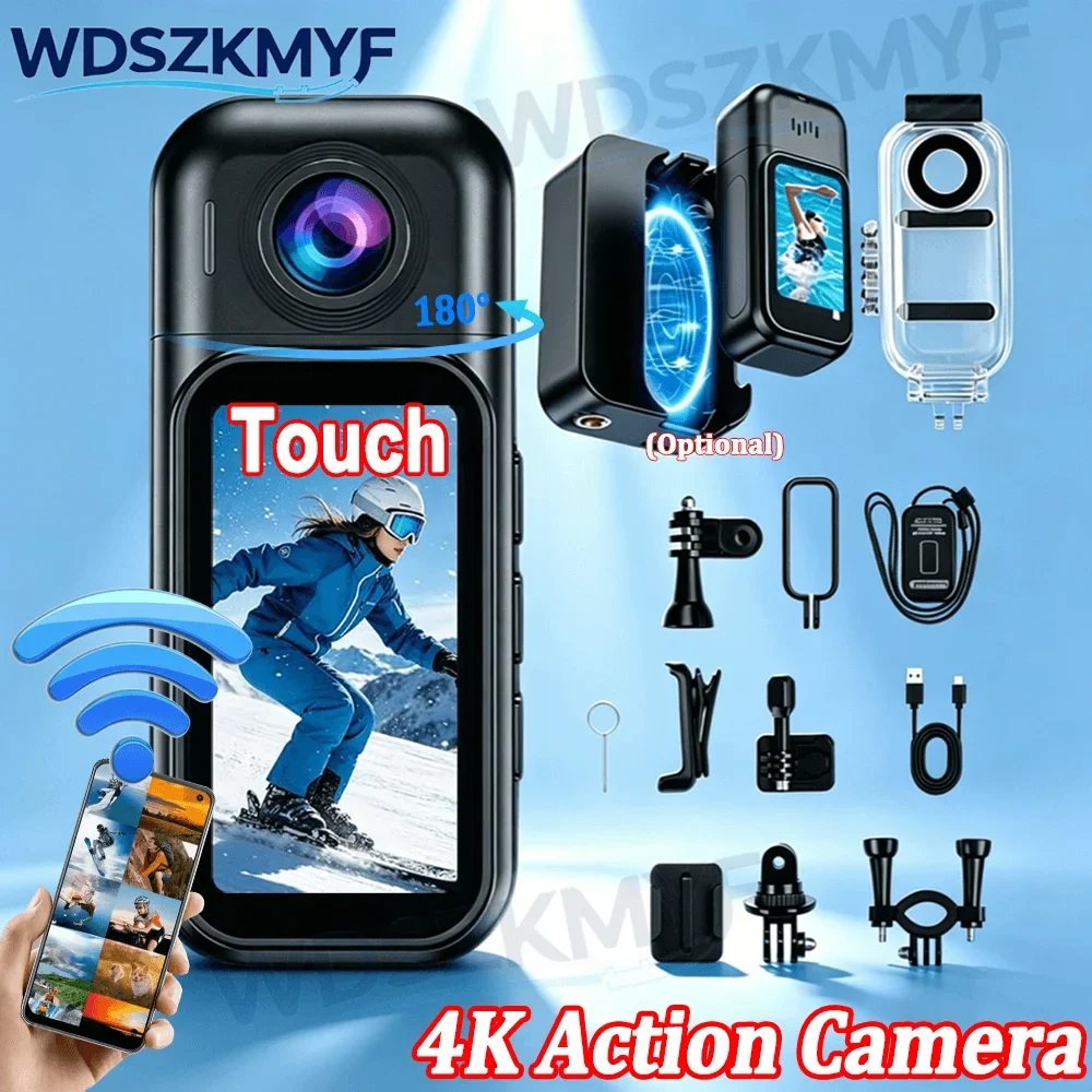 ミニ4kポケット磁気式pov-vlogカメラ-ポータブルボディチェストレコーダー-ワイヤレスwifi防水アクションカメラ-ヘルメット自転車スポーツ用
