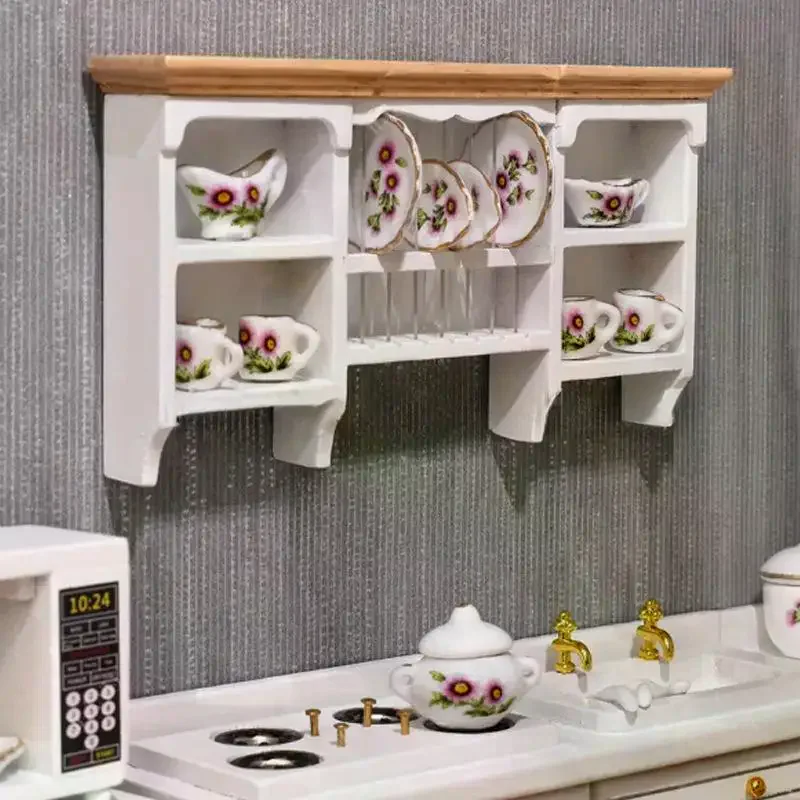 

For Doll House Dining Room Decoration 1Pcs 1/12 Dollhouse Wooden Storage Shelf Miniature Furniture Wall Hanging Cabinet