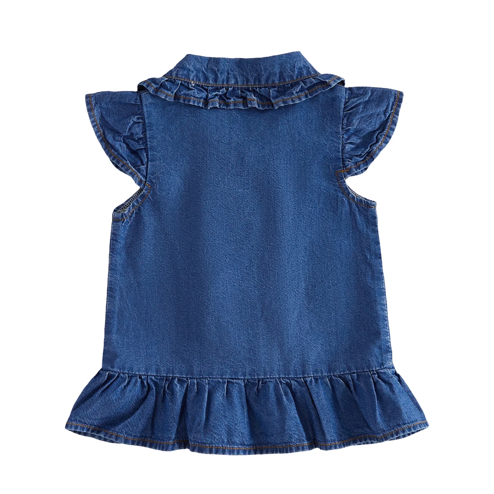 Toddler Baby Girl Denim Shirts Summer Fashionable Solid Color Flying Sleeve Button Down Tops