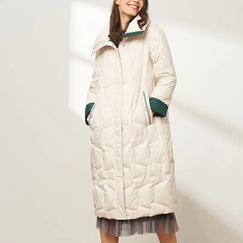 2022 New Winter Women Long White Duck Down Puffer Hoodies Jackets Fashion Casual Windproof Coats