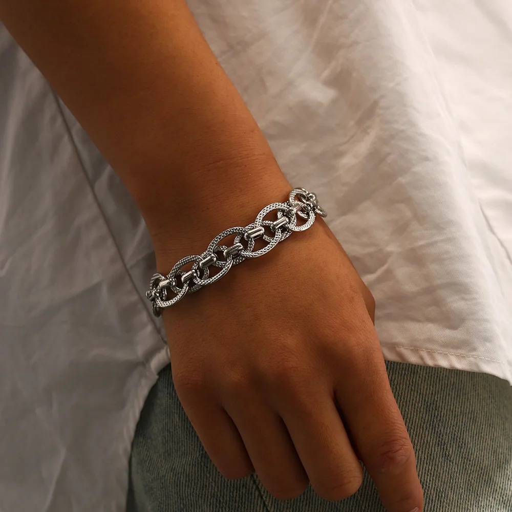 High-End Men's Trendy Light Luxury Double-Layer Stainless Steel Bracelet Geometric Design Inspired by INS Cold Style for Gift