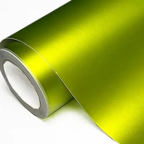Matte Satin Chrome Metallic Lemon Green Vinyl Wrap Film With Air Release Self Adhesive Car Motorcycle Wrapping Sticker Decal