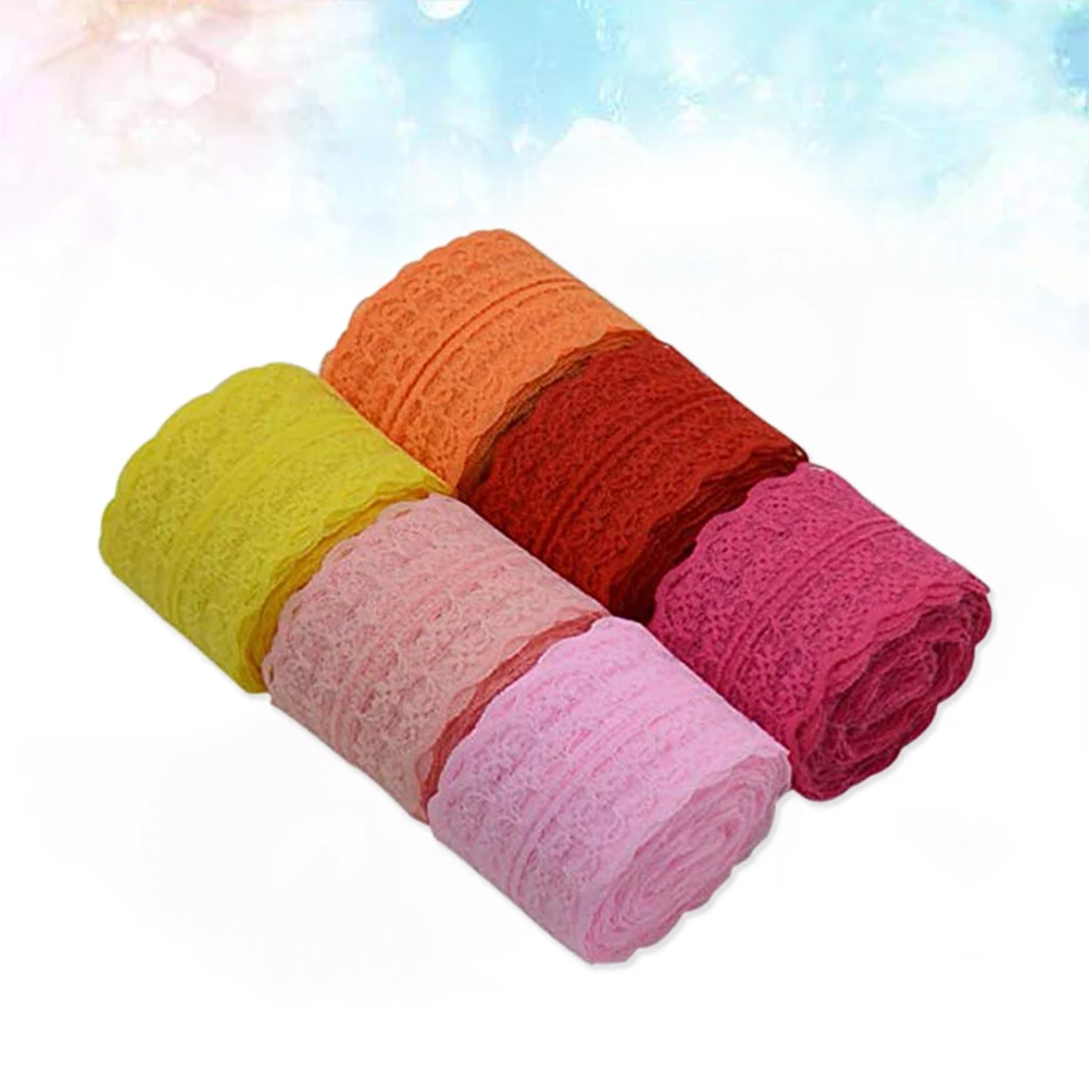 

6pcs Lace Trim Ribbon Floral Pattern Polyester Fabric Rolls Cuttable for Dress Costume Craft Projects Decorative