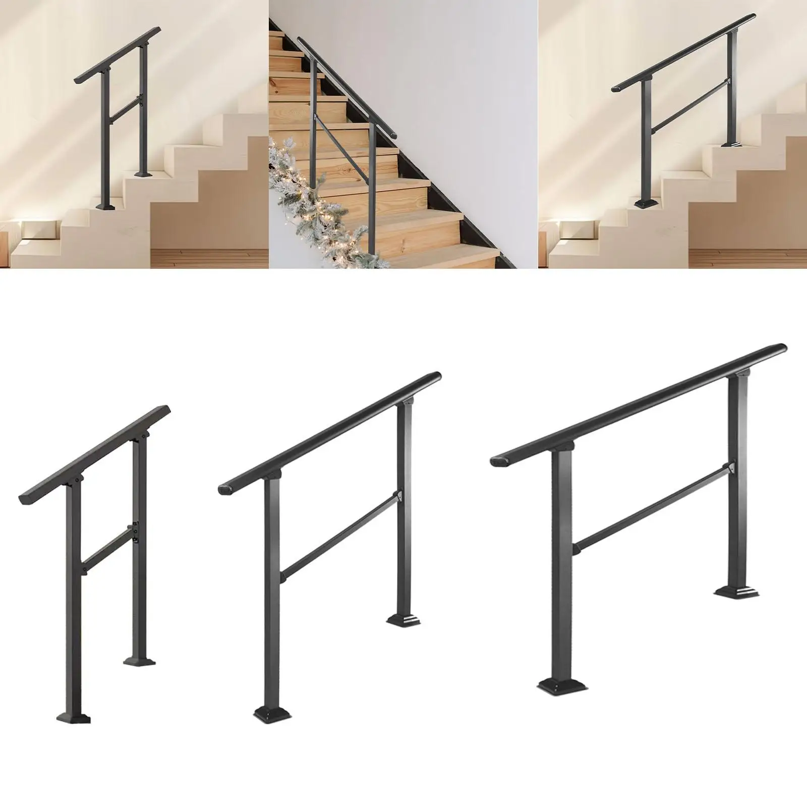 Steps Railing Sturdy Exterior Hand Railing Outdoor Stairs Railing Handrail for Porch Steps Indoor Stair Yard Courtyard Garden