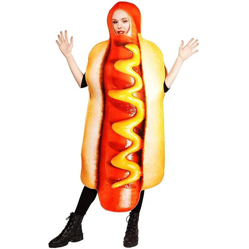 مجموعة أزياء الهالوين المضحكة لحفلات الهالوين هوت دوج، ملابس تجميع عائلية، أداء المسرح