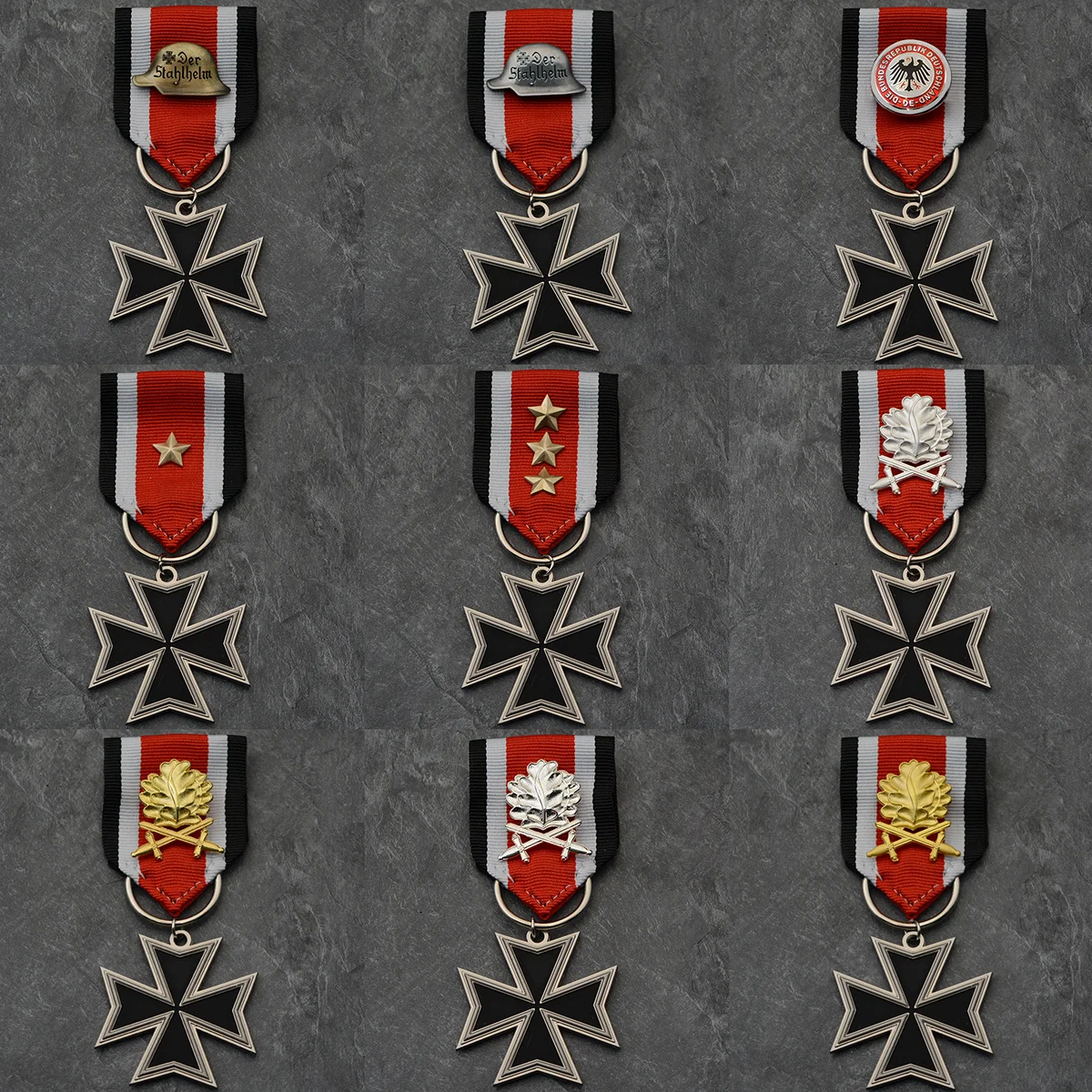 Crown Iron Cross of Malta Ribbon Medal Badge Daily Wear Version Pin Style Brooch Maltese Oak Leaf Cross Knight Medal
