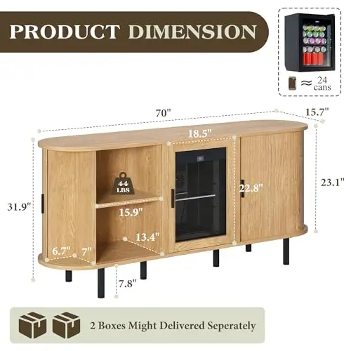 70" Coffee Bar Cabinet with Fridge, Mini Fridge Cabinet, Sideboard Cabinet - view 3