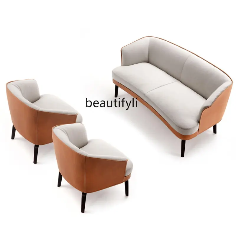 

yj Simple Modern Single Double Three-Person Combination Leisure Cloth Leather Sofa