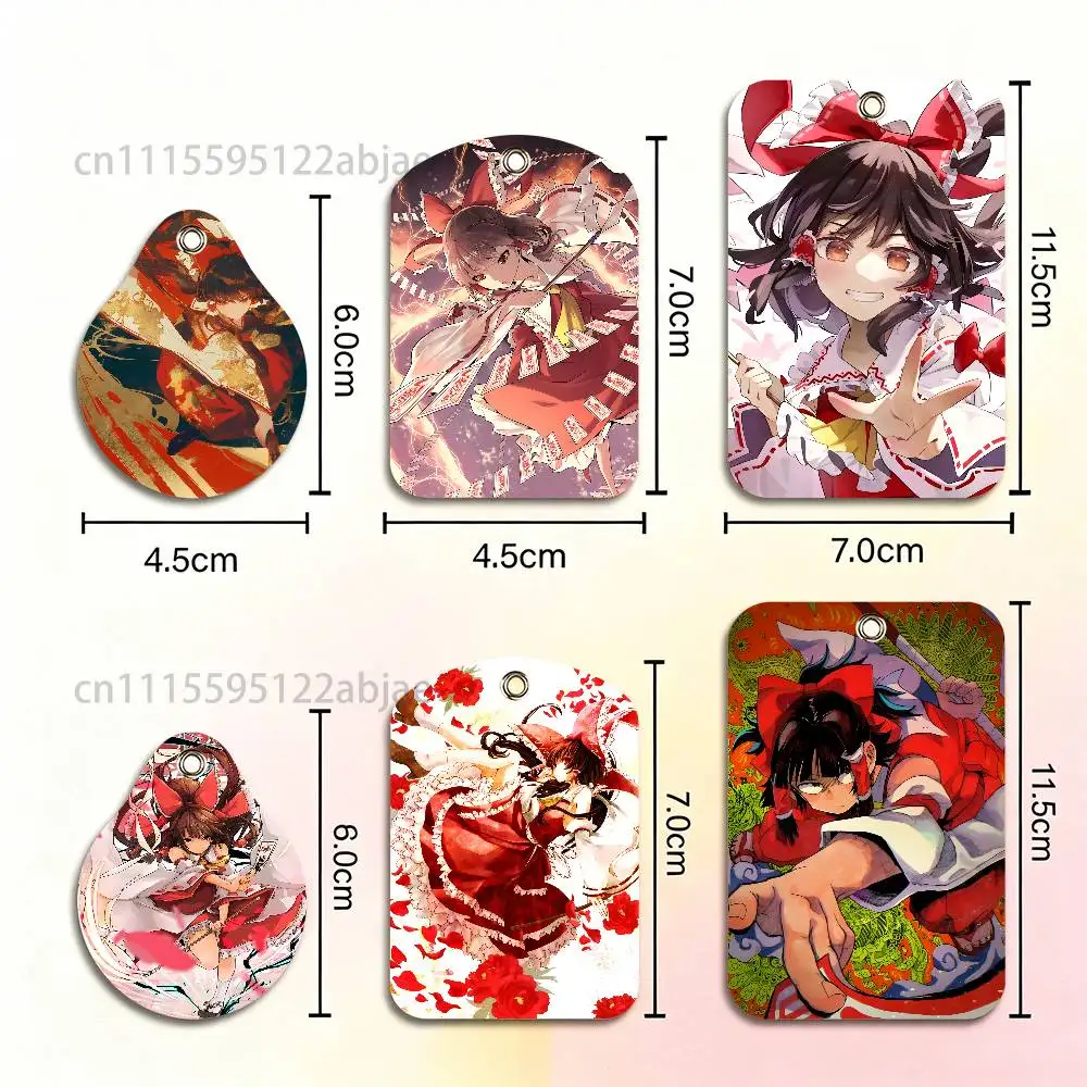 R-Reimu Hakurei Rectangle ID Card Case Keychain Access Card Bag Key Tag Ring Leather Card Holder Key Ring