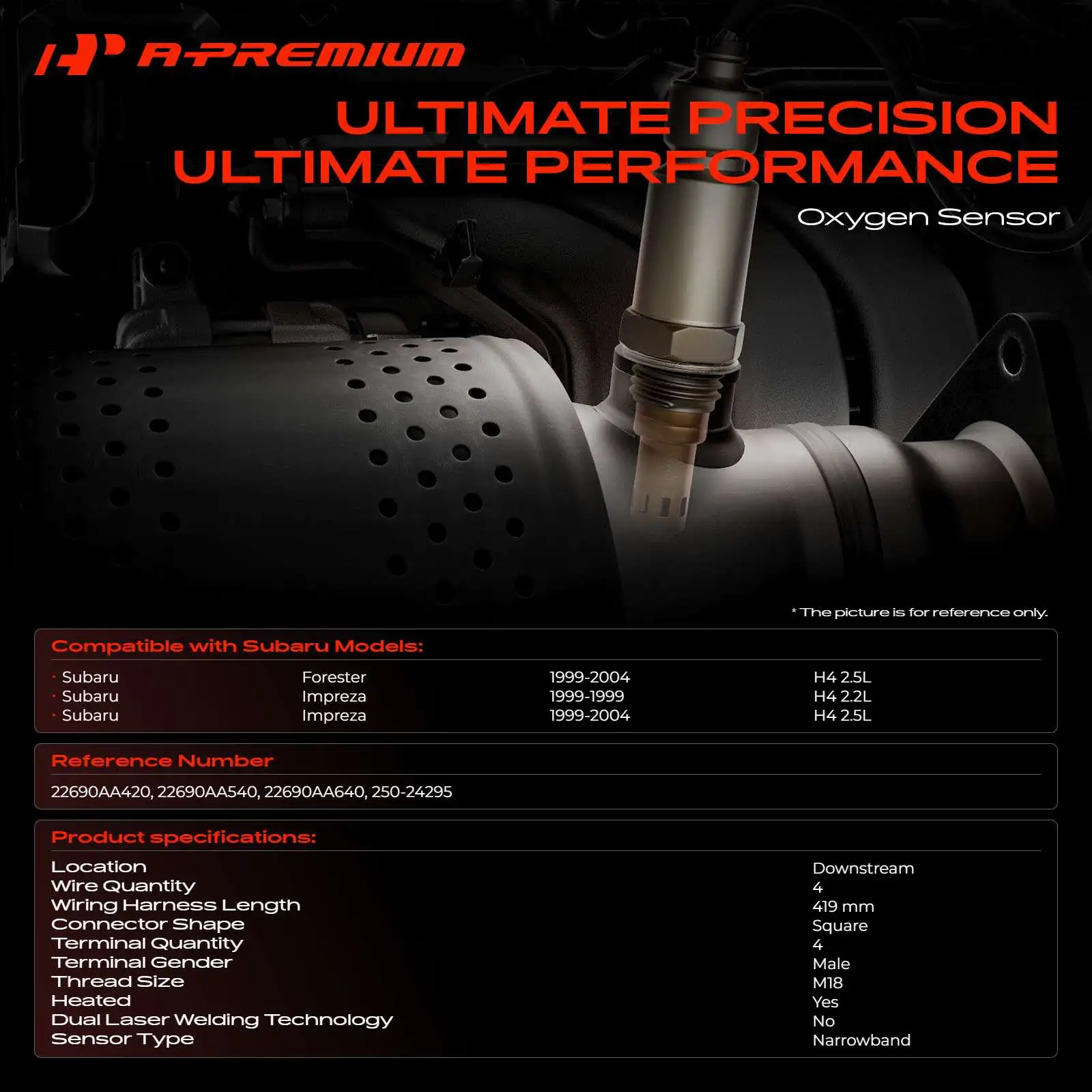 A-Premium Downstream O2 Oxygen Sensor for Subaru Forester Impreza 1999-2004 H4 2.2L H4 2.5L