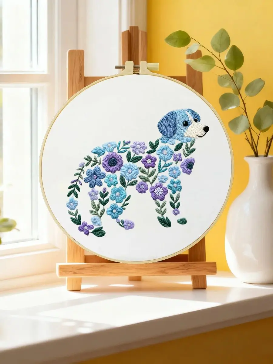 1 Stück 20X20CM/15X15CM 7,87/6,3 Zoll Hundestickerei-Starter-Kit DIY-Kit DIY-Stickerei-Set Handarbeiten Nähkunst Malerei – Detail 6