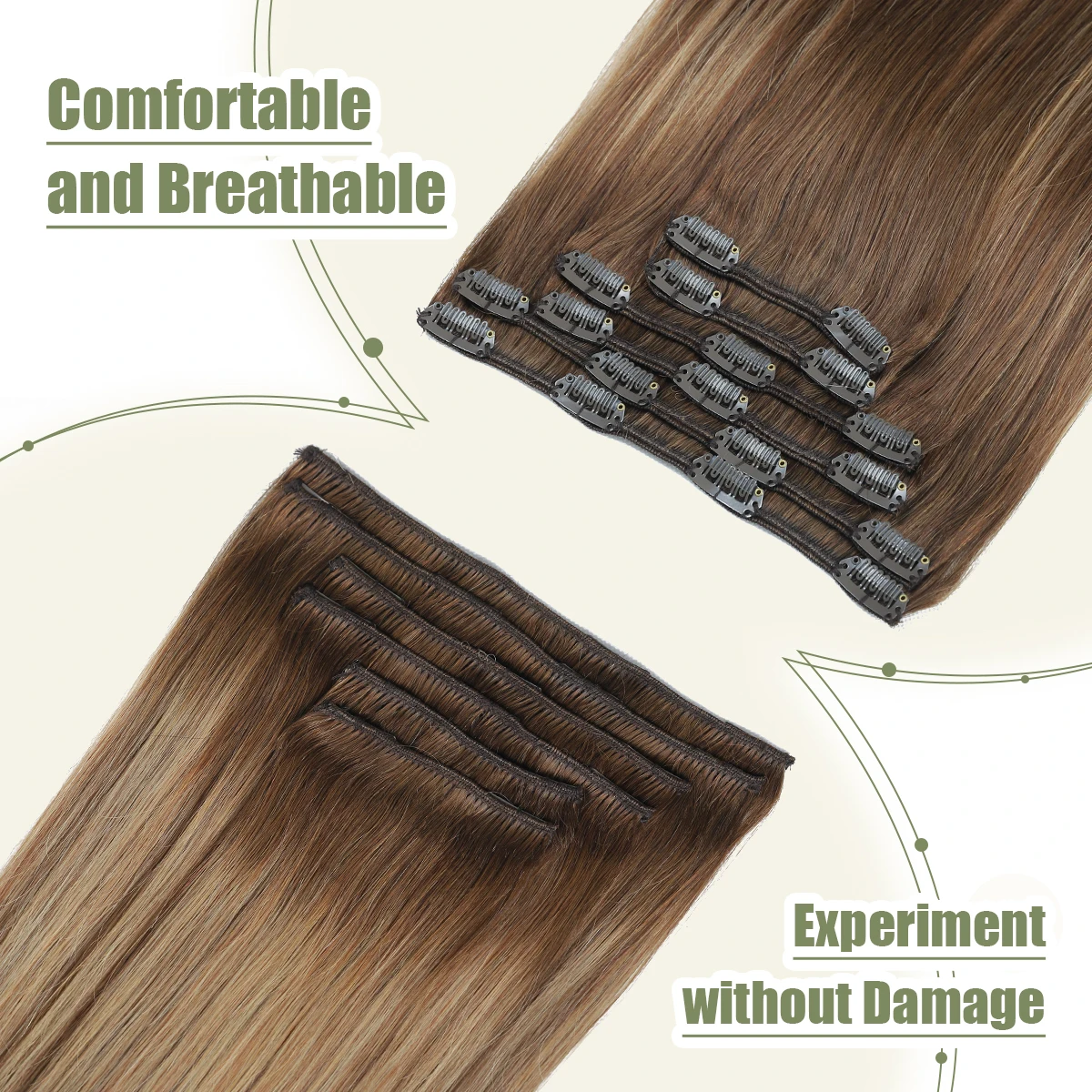 [New]XDhair Clip in Hair Extensions 120g Real Human Hair Brown with Blonde Clip In Remy Human Hair Extension for Women