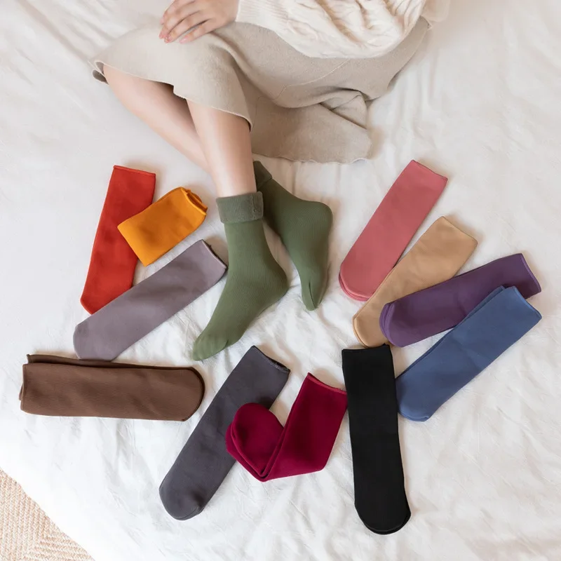 Stripes Velvet Women Winter Warm Thicken Socks Soft Casual Solid Color Socks Wool Cashmere Home Snow Boots Floor Socks