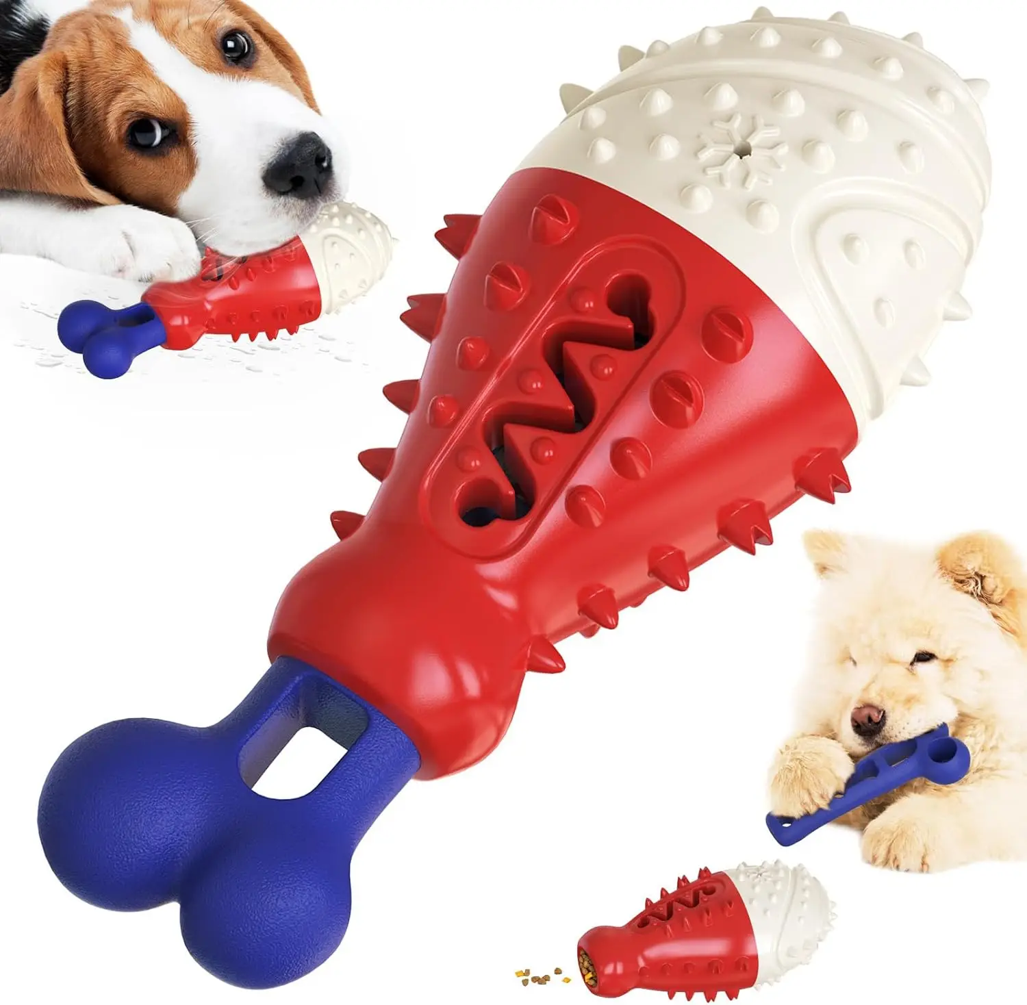 

Pet Dog Chew Toy for Aggressive Chewers Treat Dispensing Rubber Teeth Cleaning Toy Squeaking Rubber Dog Leaky Food Toys for Dogs