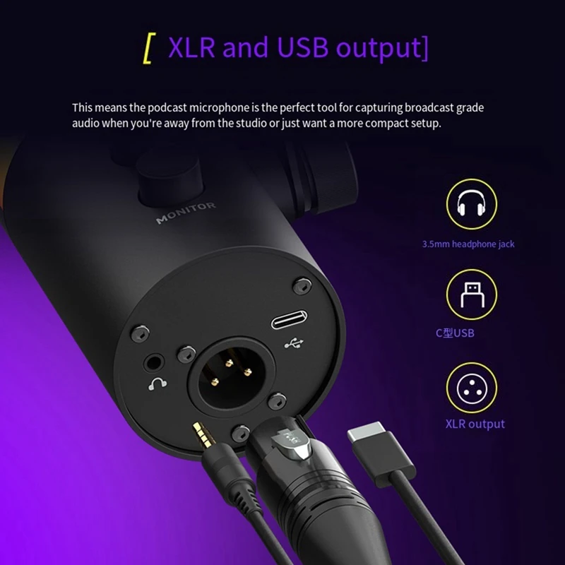 RGB Gaming Microphone Dynamic Microphone USB/XLR Noise Canceling Dual Mode Microphone Podcast Microphone Easy To Use