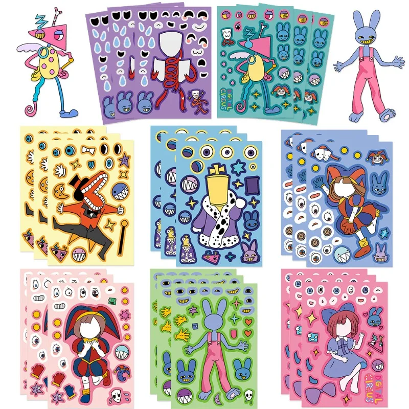 

New The Amazing Digital Circus Face‑Changing Stickers Educational DIY Toys Jigsaw Puzzle Stickers Creative Play Brain Training