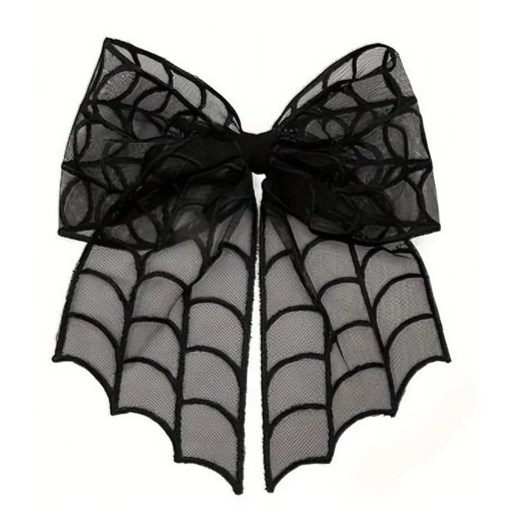 Portable Star Spider Web Hair Clip Spring Clip Lace Bat Head Veil Black Elegant Halloween Hairpin Wedding view 3