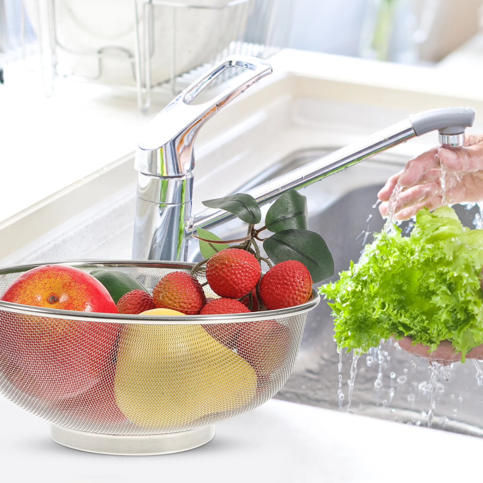 

1Pcs Fruit Washing Basket Premium Steel Drain Basket with Handles for Kitchen Filtering Drying and Storage Vegetable Colander