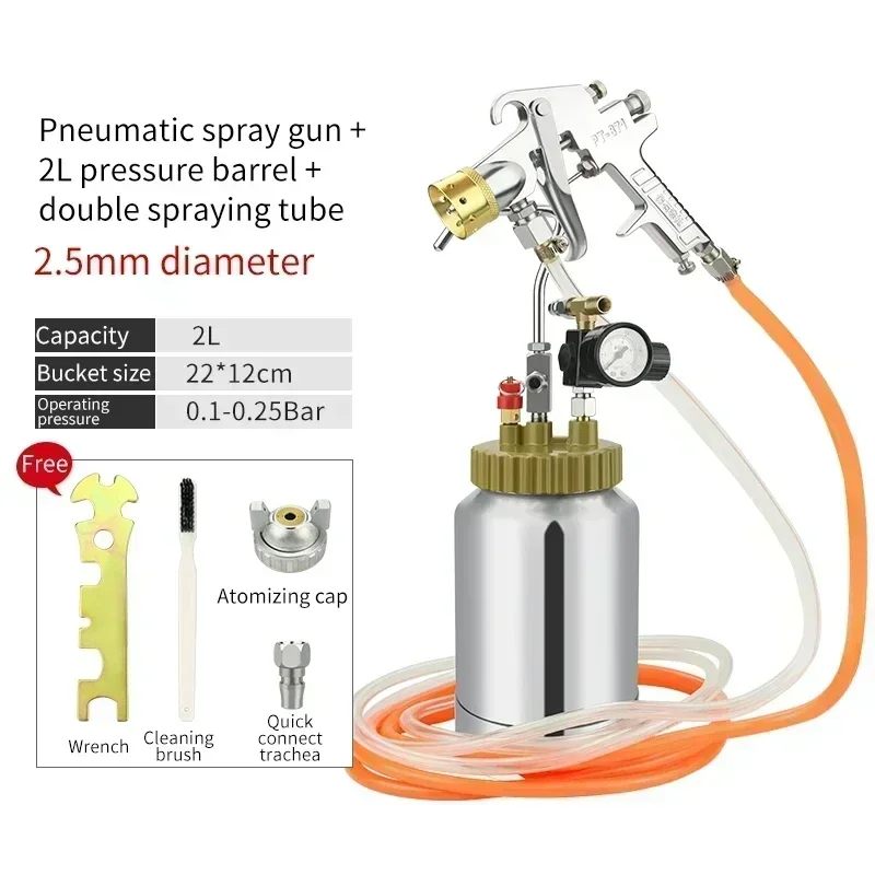 

With Hose for Home Industrial Commercial Painting Spraying Coating High Pressure Paint Pot 2L Sprayer Tank Spray Gun