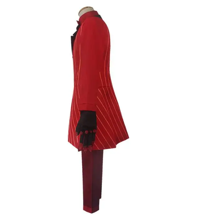 Ecoparty Hazbin 코스프레 호텔 유니폼 ALASTOR 코스프레 코스튬, 성인 남성 할로윈 유니폼 재킷 바지 의상, 레드 세트 애니메이션