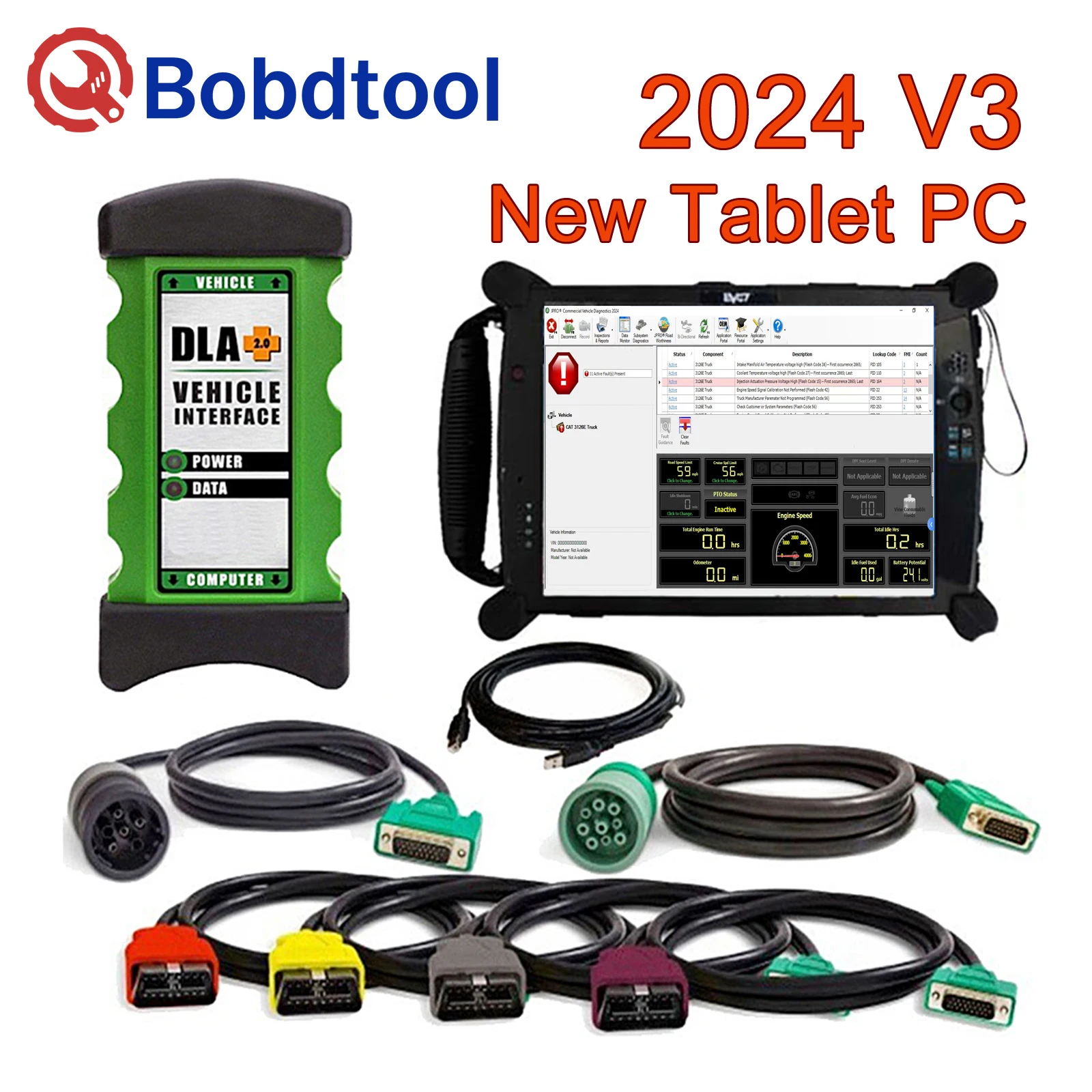 With new tablet and 2024 V3 JPR DLA 2.0 Professional Diagnostic Diesel Heavy Duty Truck Adapter Diagnostic Interface Scanner