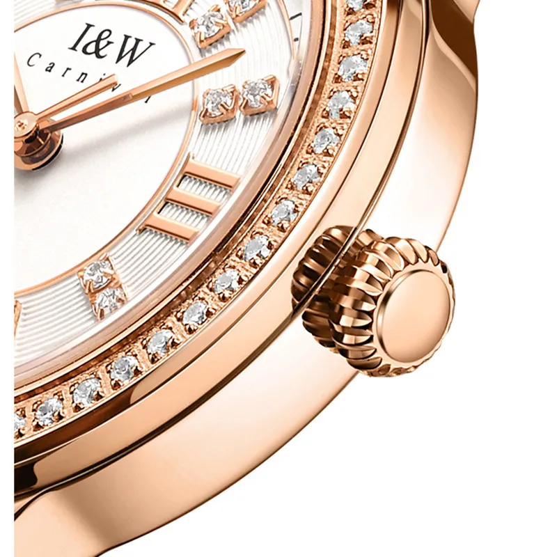 I&W CARNIVAL Luxury Women's Quartz Watch Ultra-Thin 8 MM Waterproof Diamond Steel Case Japan MIYOTA Movement 603L Model