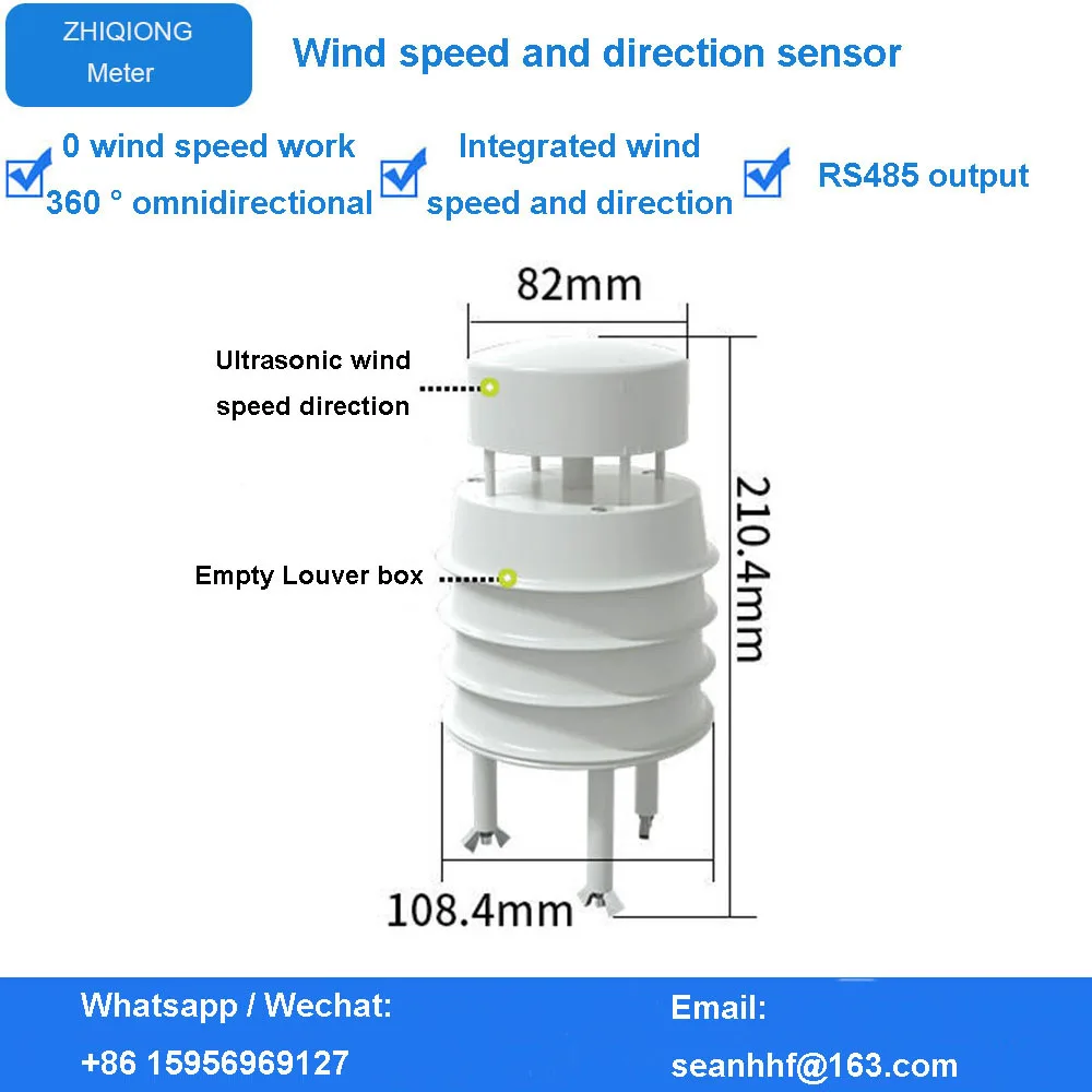 

RS485 Modbus Output Economical Outdoor Environment Monitoring Sensor Ultrasonic Wind meter for Speed Direction measuring