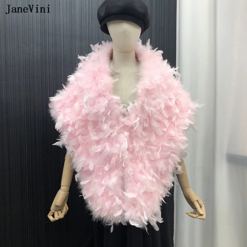 

JaneVini Fashion Pink Faux Fur Bridal Shawls Wraps Ostrich Feathers Bolero Cape Women Winter Jacket Wedding Party Cloak Cover Up