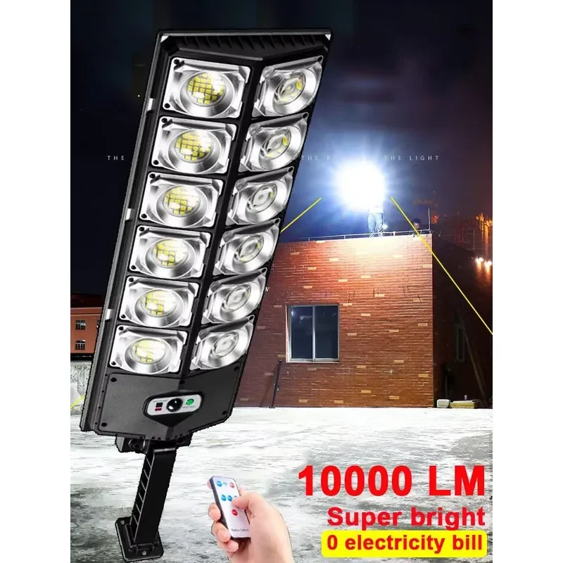 Outdoor Lighting 12000 Lumens 360 Light Emitting Diode Optical Lens High Power Solar Floodlight Sensor Waterproof Solar