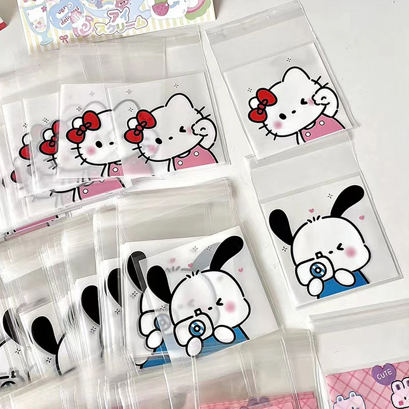 

100Pcs Plastic Printed Storage Bag Hello Kitty Kawaii Cute Pochacco Sealed Bag Note Packaging Cartoon Self-adhesive Gift Bag