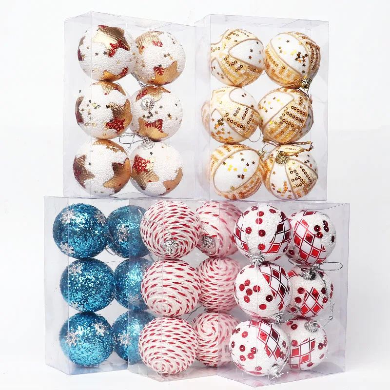 

6Pcs Foam Christmas Balls 6cm Christmas Decorations Sticky Powder Wrap Balls Holiday Decoration Supplies Christmas Tree Hangings