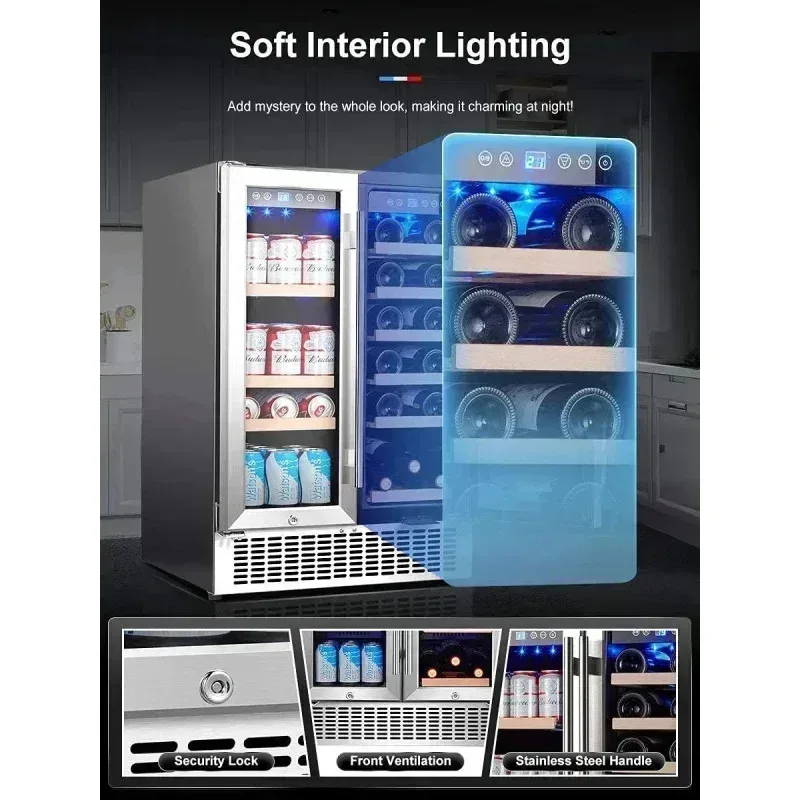 ثلاجة مشروبات النبيذ PMD4-AAOBOSI مقاس 24 بوصة؛ ثلاجة نبيذ ذات سعة مزدوجة لمنطقة النبيذ مدمجة في العداد أو قائمة بذاتها، $R